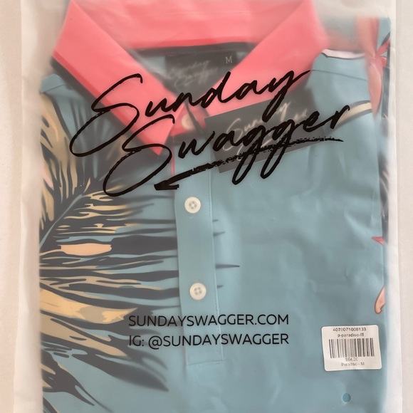 NEW Sunday Swagger Men’s Pink Blue Floral Palm Tree Performance Stretch Polo M - Picture 7 of 7